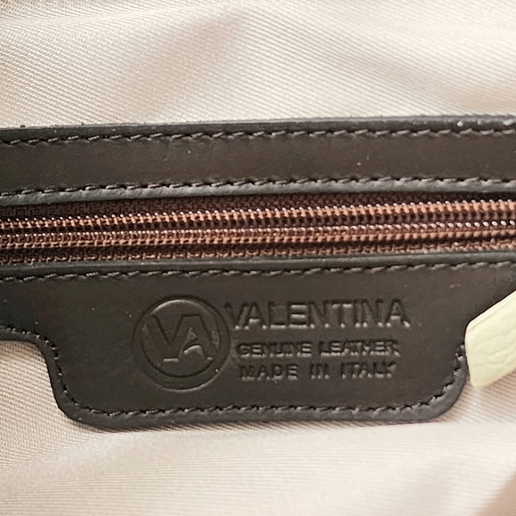 Valentina Women's NWT Made In Italy, Beige/Brown Pebbled Leather Shoulder Bag. - Picture 13 of 15